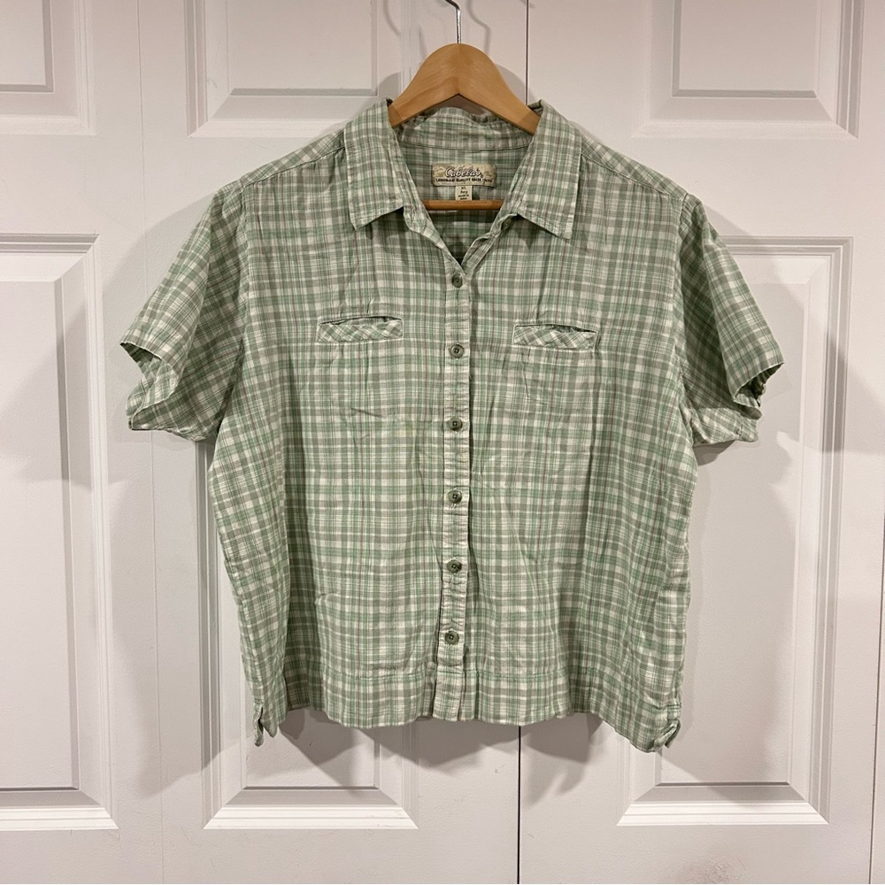 Cabela's Plaid Cropped Short Sleeve Button Down Size XL Country Western
